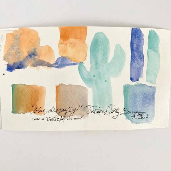 Blue Dragonfly Original Watercolor Wall Art Painting 8x10in Matted Frame Ready - Picture 4 of 5